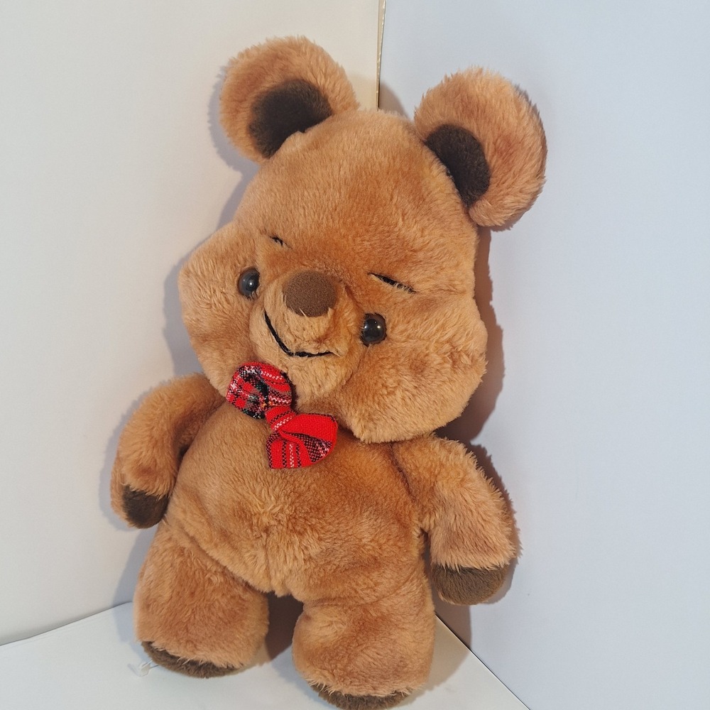 Applause rust vintage plush teddy bear red plaid bow‎ brown nose hands feet ears